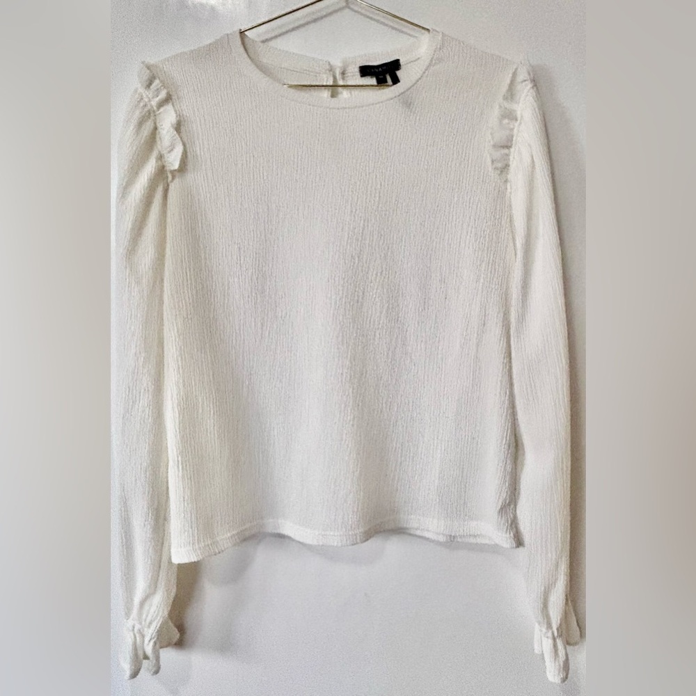 Dynamite| Ivory Soft Textured Long Sleeve Ruffled Feminine Blouse Sz L